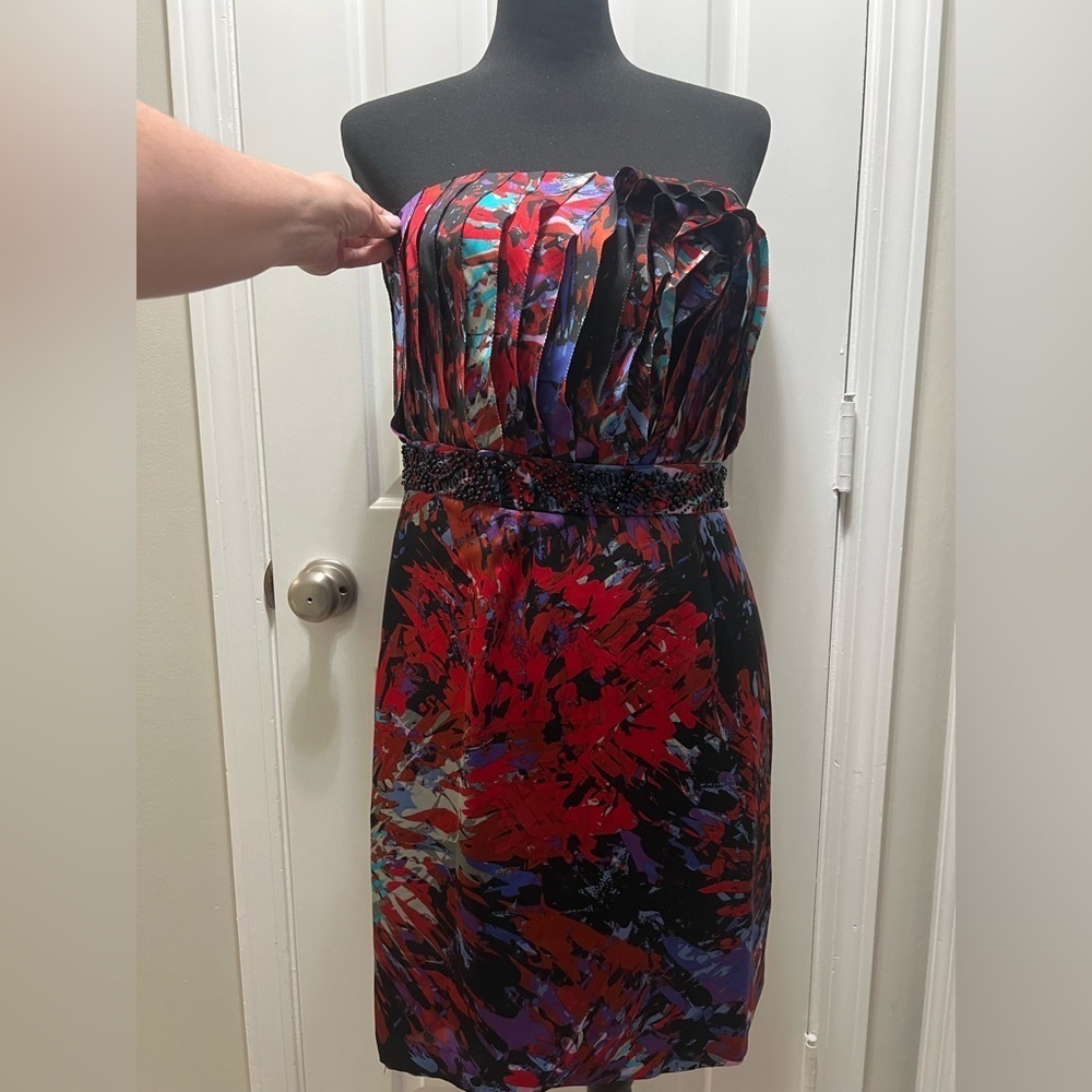 BCBG Generation Empire Pleated Beaded Strapless Mini Cocktail Dress Size 10 NWT